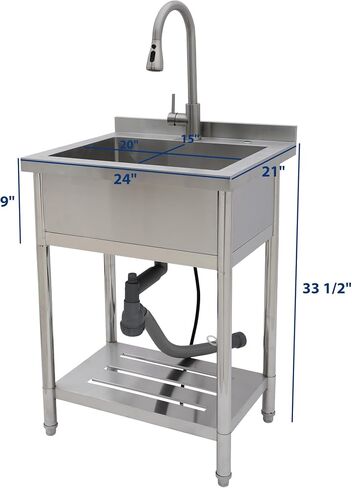 Sarlai Stainless Steel Utility Sink Freestanding Commercial Restaurant Kitchen Sink Outdoor Sinks Single Bowl Laundry Utility Kitchen Sinks With Faucet for Garage Outdoor Indoor Basin in Saudi Arabia