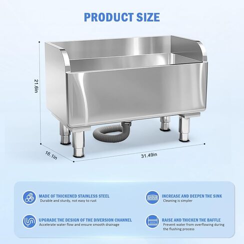 الحوض التجاري Mop Mop ， حوض خدمة MOP من الفولاذ المقاوم للصدأ ， Mop Cleaning Sink ， خزان الصرف الصحي الصناعي العمودي للشرفات ، وغرف الغسيل ، والصناعات ، وما إلى ذلك （31.49 "× 16.1" × 21.6 ") in Kuwait
