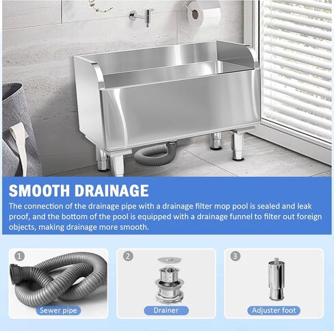 الحوض التجاري Mop Mop ， حوض خدمة MOP من الفولاذ المقاوم للصدأ ， Mop Cleaning Sink ， خزان الصرف الصحي الصناعي العمودي للشرفات ، وغرف الغسيل ، والصناعات ، وما إلى ذلك （31.49 "× 16.1" × 21.6 ") in Kuwait