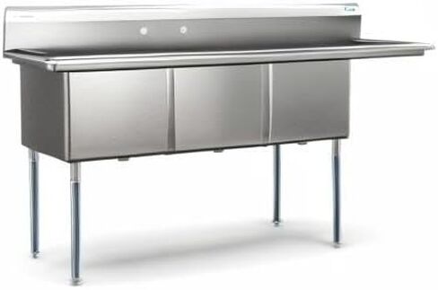 Koolmore 60 in. ثلاثة مقصورة 18 مقصورة من الفولاذ المقاوم للصدأ NSF بالوعة المطبخ التجاري ، حجم الوعاء 18x18x14 ، مع ثلاثة أحواض وثقوب صنبور مسبقا للمطاعم والمقاهي (KM-SC181814-N3) in Saudi Arabia