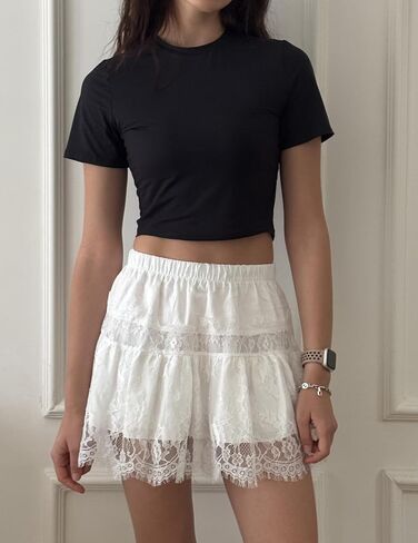 Avidlove Lace Mini Skirt for Women Summer Short Skirts Y2K Lace Trim Contrast Lingerie Skirt in Saudi Arabia