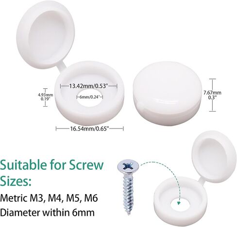 150pcs Plastic Hinged Screw Covers Caps, Flolding Screw Cap Covers Flip Tops Snap (White, M6) in Kuwait