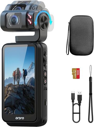 5K Vlogging Camera, Pocket Camera with 3.5'' Rotatable Touchscreen, 1/2.5'' CMOS & 4K/60fps Video, IR Night Vision, Face Tracking, 360mins Long Time, Portable Video Camera for Vlogging/YouTube in Saudi Arabia