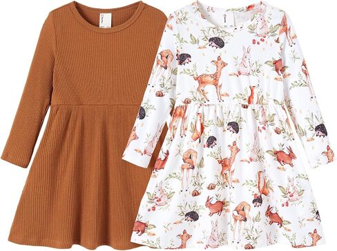 PATPAT Toddler Girl Floral Multipack Dresses 2 Pack Long Sleeve A-line Dress for Girls in Saudi Arabia