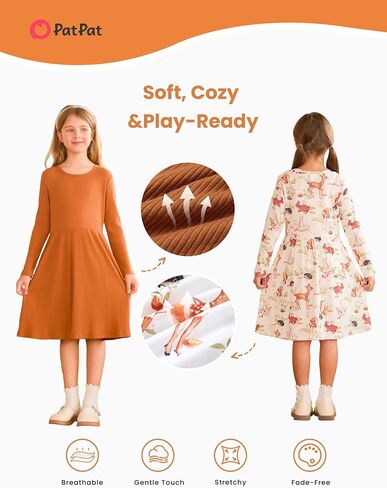 PATPAT Toddler Girl Floral Multipack Dresses 2 Pack Long Sleeve A-line Dress for Girls in Saudi Arabia