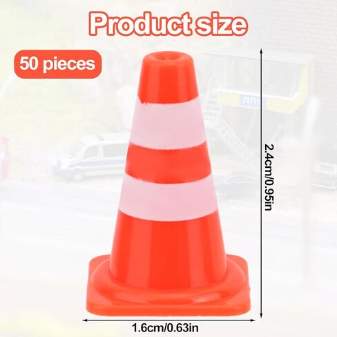 50pcs مخروطات حركة المرور الصغيرة ، 0.95 بوصة من البلاستيك مخروطات البناء الصغيرة الصغيرة تحذير على الطريق علامات مصغرة علامات المرور على ألعاب لعمارة الأطفال. in Saudi Arabia
