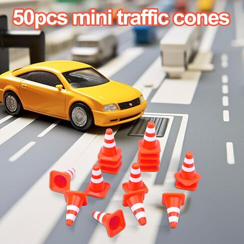 50pcs مخروطات حركة المرور الصغيرة ، 0.95 بوصة من البلاستيك مخروطات البناء الصغيرة الصغيرة تحذير على الطريق علامات مصغرة علامات المرور على ألعاب لعمارة الأطفال. in Saudi Arabia