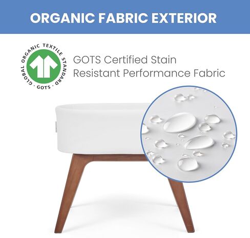 Delta Children Rockaway Rocking Bassinet - Portable Baby Crib with Solid Wood Feet, Organic GOTS Certified Performance Fabric Exterior, Breathable Interior, Includes Mattress Pad & Fitted Sheet, Ivory in Kuwait