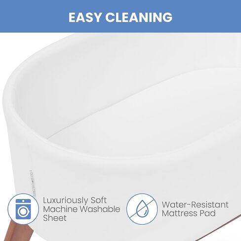 Delta Children Rockaway Rocking Bassinet - Portable Baby Crib with Solid Wood Feet, Organic GOTS Certified Performance Fabric Exterior, Breathable Interior, Includes Mattress Pad & Fitted Sheet, Ivory in Kuwait