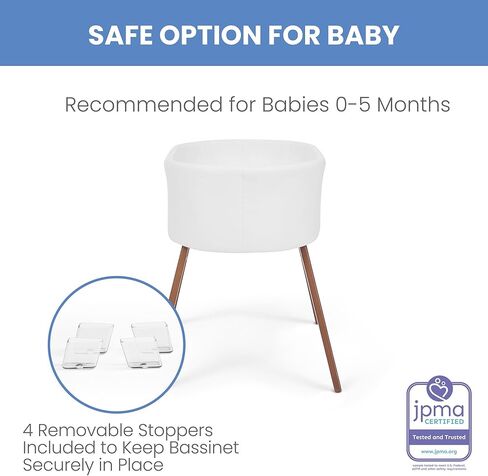 Delta Children Rockaway Rocking Bassinet - Portable Baby Crib with Solid Wood Feet, Organic GOTS Certified Performance Fabric Exterior, Breathable Interior, Includes Mattress Pad & Fitted Sheet, Ivory in Kuwait