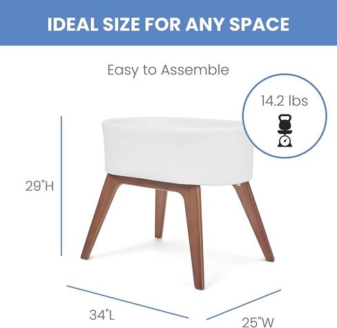 Delta Children Rockaway Rocking Bassinet - Portable Baby Crib with Solid Wood Feet, Organic GOTS Certified Performance Fabric Exterior, Breathable Interior, Includes Mattress Pad & Fitted Sheet, Ivory in Kuwait