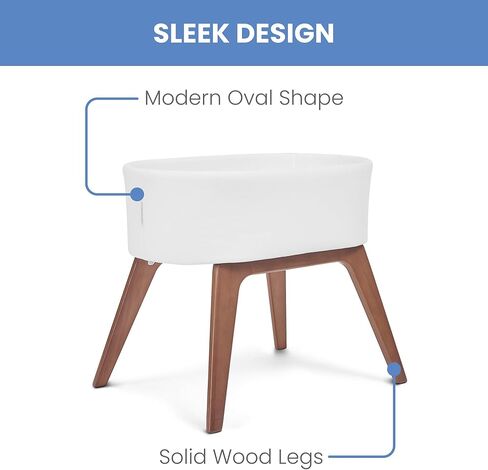 Delta Children Rockaway Rocking Bassinet - Portable Baby Crib with Solid Wood Feet, Organic GOTS Certified Performance Fabric Exterior, Breathable Interior, Includes Mattress Pad & Fitted Sheet, Ivory in Kuwait