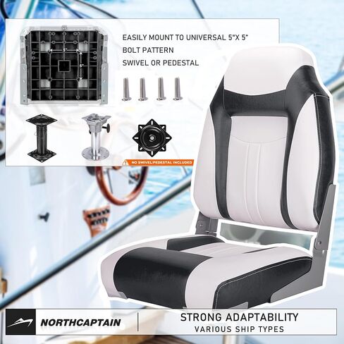 NORTHCAPTAIN S1 Deluxe A Pair of Marine High Back/Low Back Folding Fishing Boat Seat,Stainless Steel Screws Included in Kuwait