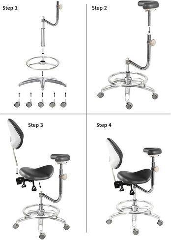 Xux Dental Equipment Chair Cairs Pu Leather with 360 ° Rotation Renrest Foot Ring Mute Wheel Doctor Assistant Stool Black in Kuwait