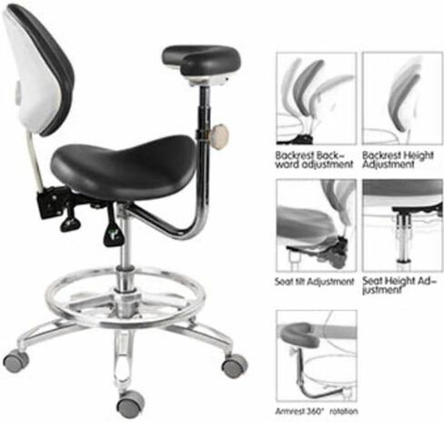 Xux Dental Equipment Chair Cairs Pu Leather with 360 ° Rotation Renrest Foot Ring Mute Wheel Doctor Assistant Stool Black in Kuwait