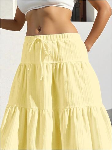Women's Tiered Ruffle Hem Skirt Elastic Waist Flowy Maxi Beach Vacation Skirts in Saudi Arabia