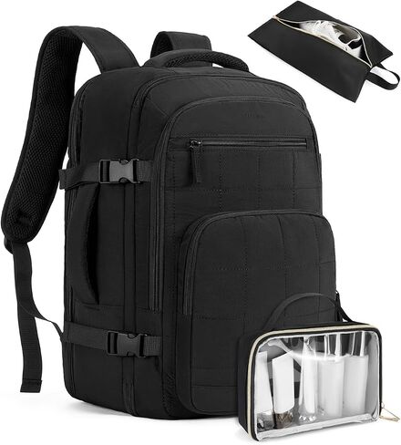 Telena Travel Backpack Carry on Flight Approved, 17.3 inch Laptop Quilted College Bookbag Personal Item Travel Bags for Women Black in Saudi Arabia