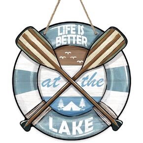 Spring Summer Boat Paddle Front Door Sign, Life is Better at The Lake Wood Door Hanger Outdoor Outside Porch Decor, Lakehouse Farmhouse Rustic Wooden Wreath Indoor Wall Hanging Decoration