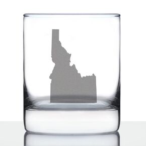 Idaho State Outline Whiskey Rocks Glass - State Themed Drinking Decor and Gifts for Idahoan Women & Men - 10.25 Oz Whisky Tumbler Glasses
