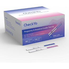 [50 عبوة] مجموعة شرائط اختبار الإباضة والحمل من CheckYo: 40 اختبار إباضة و10 اختبارات حمل كومبو لاختبار الخصوبة للنساء (40LH+10HCG) - دقة عالية in Kuwait