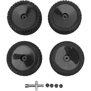 SUNGOOYUE 4Pcs RC Front & Rear Wheels and Tires with 12mm Hex Wrench&Nut for 1/10 RC Off Road Car Upgrade Parts(Black)