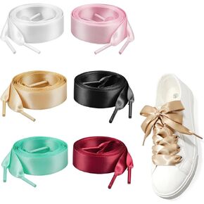 Ribbon Shoelaces Satin Flat Shoe Laces Fashion Shoestrings 6 Pairs for Sneakers Casual Canvas Shoes Boots, 4/5inch Wide, 55inch Long