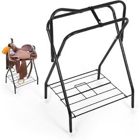 Folding Saddle Rack Stand 23.62" L x 19.29" W x 35.43" H Freestanding Horse Saddle Storage Rack Portable Saddle Holder Rolling English Western Style Saddles for Horse Tack Room Storage in Saudi Arabia