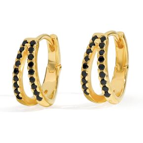 YoTreasure Black Spinel Gemstone 14K Gold Plated Over 925 Silver Hoop Earrings