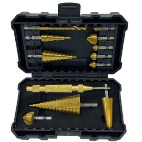 13-Piece HSS Titanium Hex Shank Spiral Flute Step Drill, 82-Degree 3 Flutes Countersink & Tapered Drill 4 Cutters Countersink and Saw Drill Bit Set in Storage Case