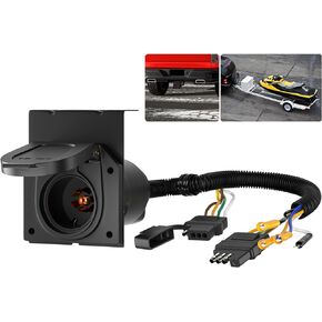 4-Way Flat to 7-Way Round Blade Trailer Lights محول التوصيل موصل 4 دبوس إلى 7 دبوس موصل كهربائي مع تصاعد قوس لشاحنة مقطورة RV بيك اب RV حافلة فان in Kuwait