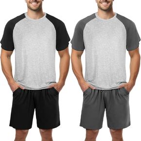 2 Sets Men's Modal Pajamas Pjs Short Sleeve Top and Bottom Soft Loungewear Sleepwear