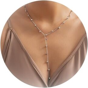 Lariat Necklace for Women Trendy Long Necklace Rhinestone Necklace Black Chain Necklace Sparkly Crystal Necklace Bikini Jewelry for Girls