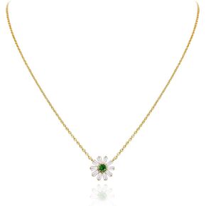 OZEL – Y Chain Daisy Pendant Necklace for women – 14k Gold Plated Brass Chain with Cubic Zirconia inlaid in Flower Stones/Navy Blue, Green, Red, Yellow, Clear/Total 18 inch