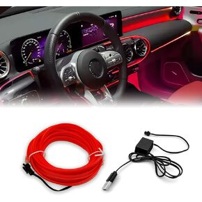 EL Wire Interior Car LED Strip Lights, USB Auto Neon Light Strip, Car Ambient Lighting Kit with Sewing Edge, 5M/16FT Neon Light Strip with Fuse Protection, Car Decoration Accessories (Green)