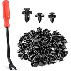 100 PCS 7mm 8mm 10mm Compatible with Subaru Push Type Retainer Fasteners Rivets Clips Most Popular Sizes Auto Push Pin Rivets Set with Bonus Fastener Remover (Black)