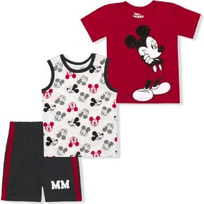 Disney Mickey Mouse Boys 3 Piece T-Shirt, Tank Top and Shorts Set for Infants - Red/White/Grey