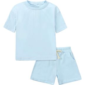 ROMPERINBOX Toddler Boy Summer Outfits 2T 3T 4T Tracksuit Solid 2-piece Short Sleeve T-shirt & Shorts Clothes Set