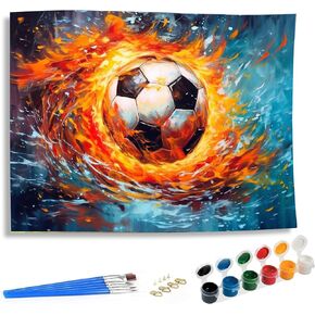 SKRYUIE Paint by Numbers Soccer for Adults, Acrylic Oil Painting by Numbers Kits Fire for Beginner with Paintbrushes Brushes Paintwork Art Crafts Canvas for Home Decor 16x20 inch
