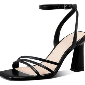 Womens Strappy Heels Sandals Square Open Toe Sandals High Heels Ankle Strap Sexy Dressy Shoes Sandals for Women