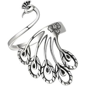 LIFKOME Peacock Animal Ring Crochet Ring Knitting Ring Peacock Jewelry Womens Ring Knitting Markers Rings Vintage Ring Tension Rings for Crocheting Women Ring Gift Sterling Silver