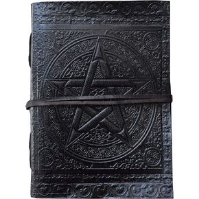 Leather Journal for Women Handmade Pentagram Book of Shadows Spell Book grimoire Journal Celtic Spiral Unni Notebook Black Daily Sketchbook Wiccan Witchcraft Books Embossed Unlined Diary 7x5 Inch