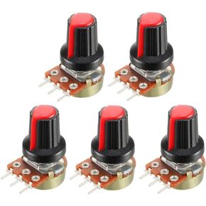 uxcell 5Pcs 10K Ohm Variable Resistors Single Turn Rotary Carbon Film Taper Potentiometer with Knobs