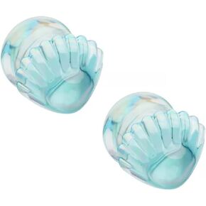 Pierced Owl Aurora Borealis Aqua Shell Glass Double Flared Plugs, Sold As Pair
