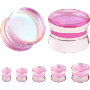 ZS 1 Pair Double Flared Gauges for Ears, Solid Glass Ear Gauge Plugs Earrings for Women Men, Colorful Ear Stretch Expanders 2G 0G 00G 1/2" 9/16"