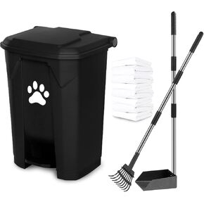 سلة مهملات براز الكلاب للاستخدام في الهواء الطلق، محطة نفايات الكلاب مع غطاء بدواسة بدون استخدام اليدين، حاوية متينة من البولي فينيل كلوريد للحديقة المنزلية والمطبخ مع صينية فضلات الكلاب ومشط 200 قطعة من أكياس القمامة، رمادي C-20-G-W200-CZ in Kuwait