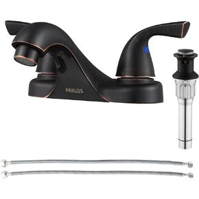 PARLOS Two-Handle Bathroom Sink Faucet with Metal Drain Assembly and Supply Hose, Lead-Free cUPC,Brushed Nickel,13622