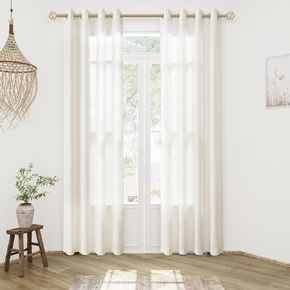 90 Inch Linen Curtains 2 Panels Set for Living Room, Light Filtering Privacy Sheer Curtains 90 Inches, Cotton Linen Drapery Modern Boho 90 Inch Length Window Curtain for Bedroom Cream Beige