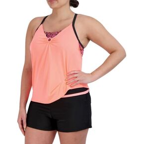 ZeroXposur Womens Tankini Swimsuits Racerback Top Full Coverage Action Shorts with Back Pocket Set (Medium, Acai)