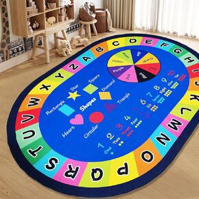 USTIDE Large Oval Kids Rug 4x6,ABC Alphabet Animals Educational Classroom Rug Non-Slip Play Mat Learning Area Rug for Bedroom Playroom Decor Rug