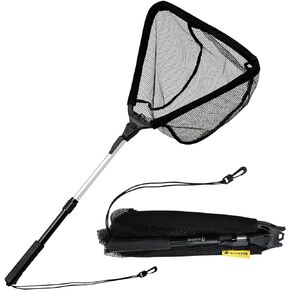 Floating Fishing Net - Telescopic, Foldable, Rubber Coated Landing Net with Neoprene Foam Edging, Aerospace-Grade Aluminum (C: Hoop Size 16"X16" Max Length 39" Black (Telescopic Pole))